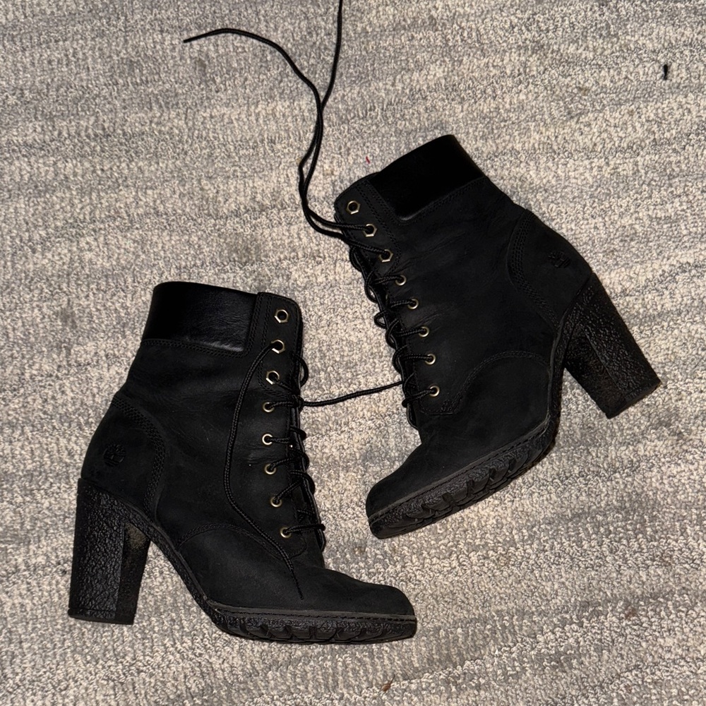 Timberland Black Lace-Up High Heel Ankle Boots
